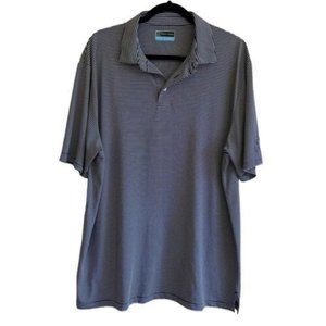 PGA Tour Mens XL Navy Blue Stripped Golf Collard Polo Short Sleeve Shirt